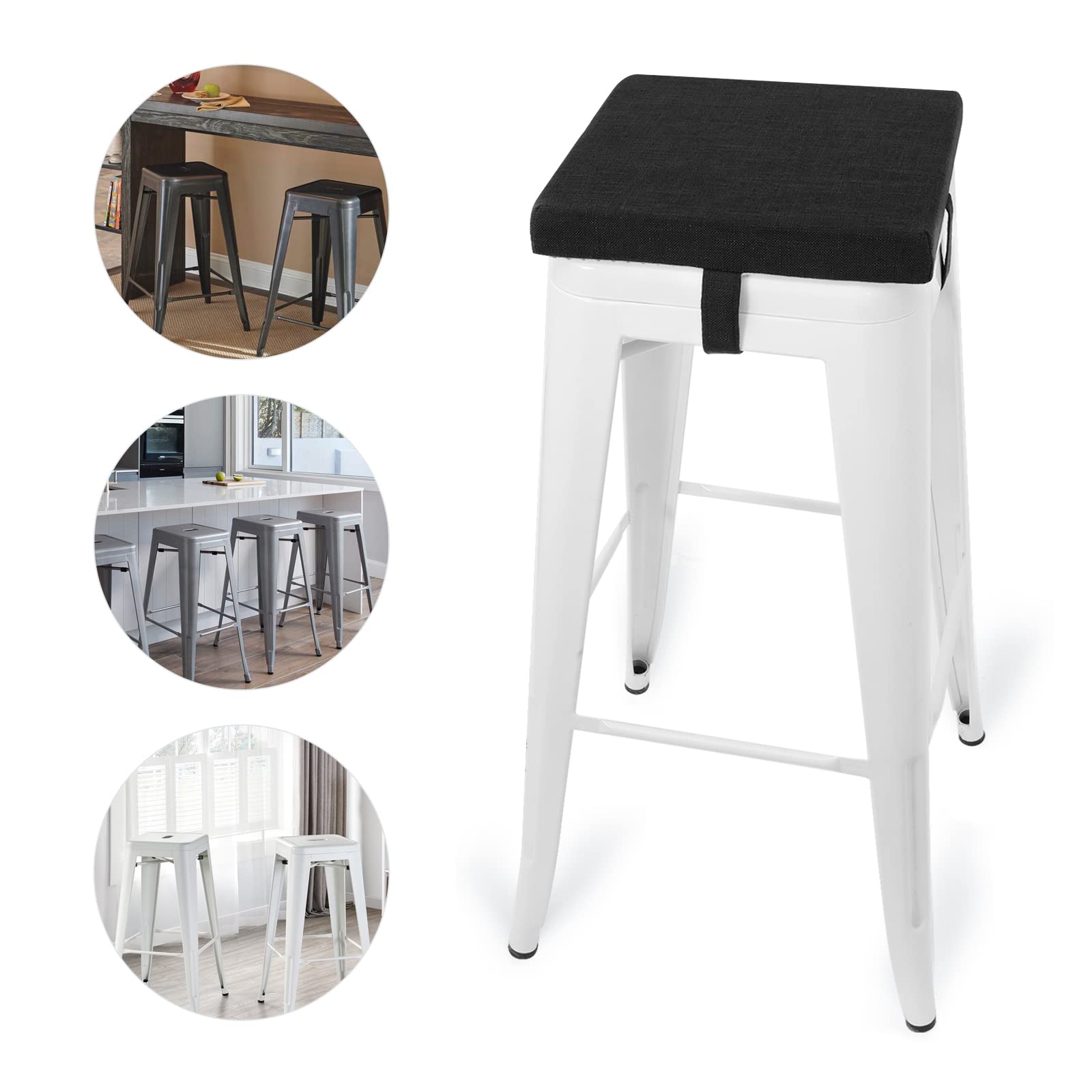 Lot De 4 Coussins De Tabouret De Bar Carrés - Gris Foncé, Antidérapants, Lavables, 30,5 X 30,5 Cm