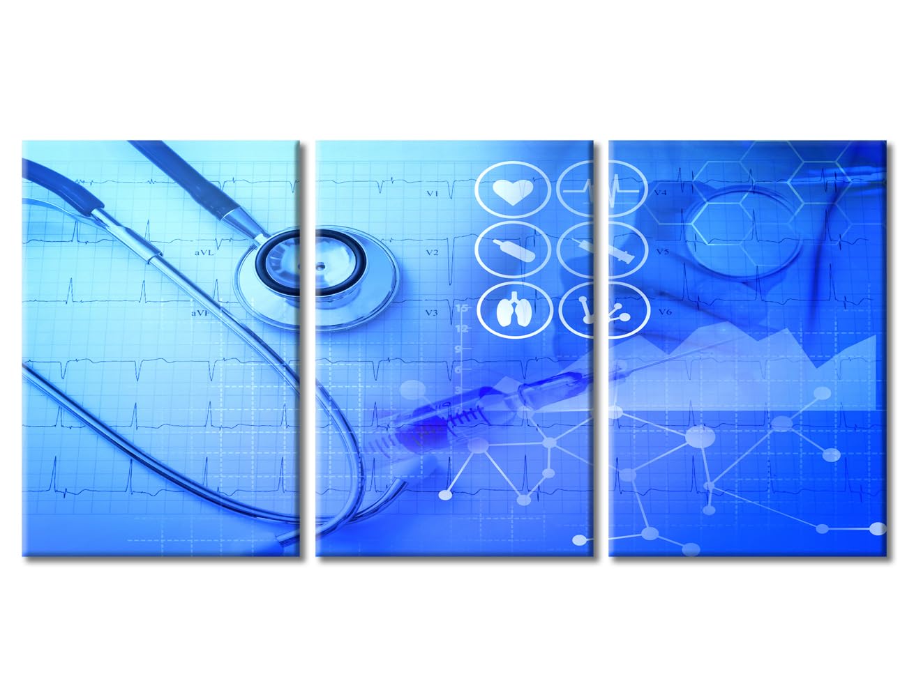 TUMOVO 3 Piece Wall Decor Medical Stethoscope Medical Examination Poster Canvas Paintings for Bedroom, Bathroom, Office. Clinical Laboratory Print on Canvas Framed Ready to Hang (42