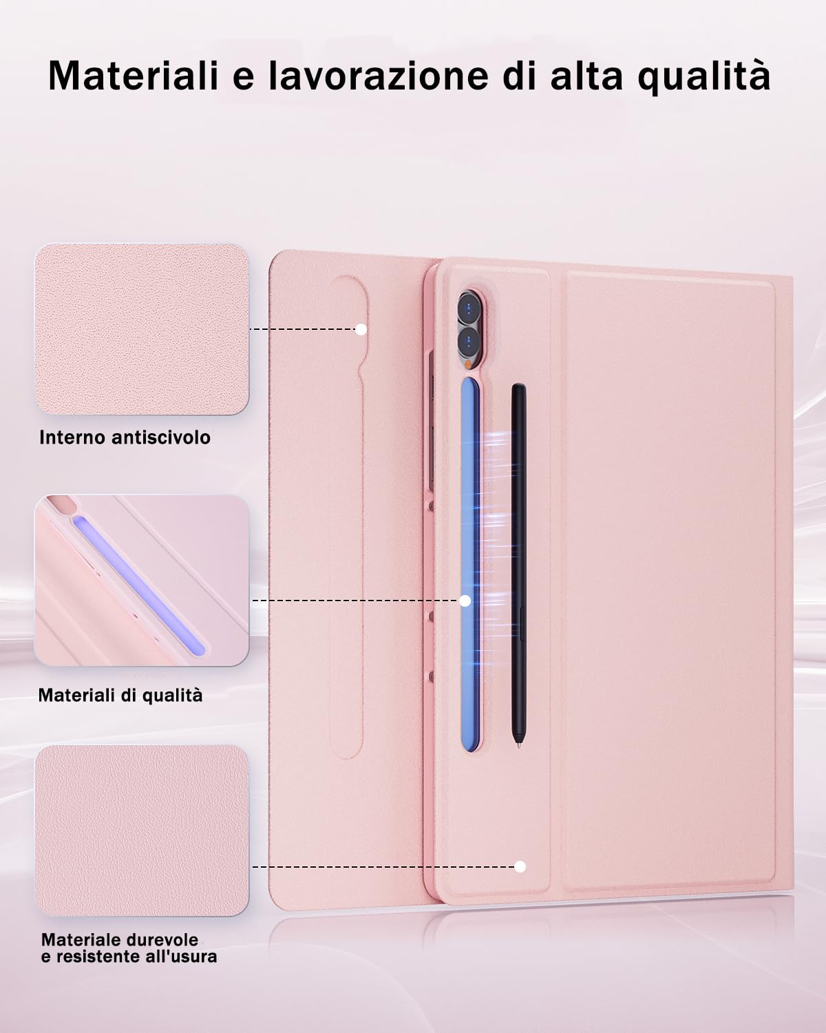 Cover Per Samsung Galaxy Tab S10 Ultra/S9 Ultra/S8 Ultra 14.6 Pollici con Bluetooth Wireless Italiano tastiera (QWERTY) e Mouse Coperchio Protettivo con Scanalatura Portapenna Keyboard Case Rosa