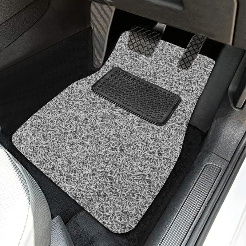 Image of Universal Fit Car Floor Mat with Comfortable Heal Pad | Vinyl Curly /Noodle Mats | Anti-Skid, Waterproof, Dust & Liquid Trapping | Universal Car Foot Mat for All Cars (Black Grey, 5 Pcs)