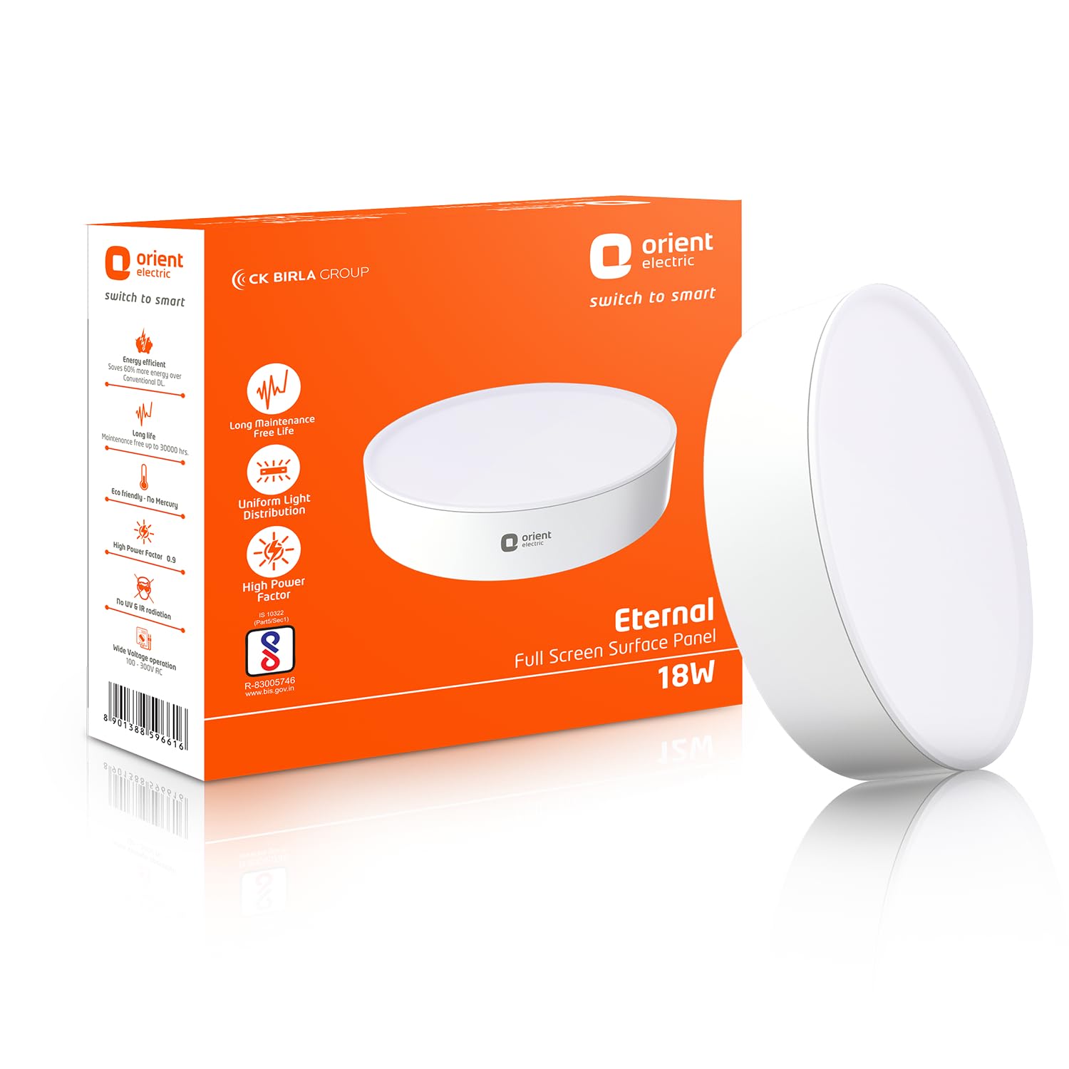 Orient Electric 18W Rimless Round LED Full Screen Surface Panel Light | 6500K, Cool White| Surface Ceiling LED Light (No False Ceiling Required)| Pack of 1