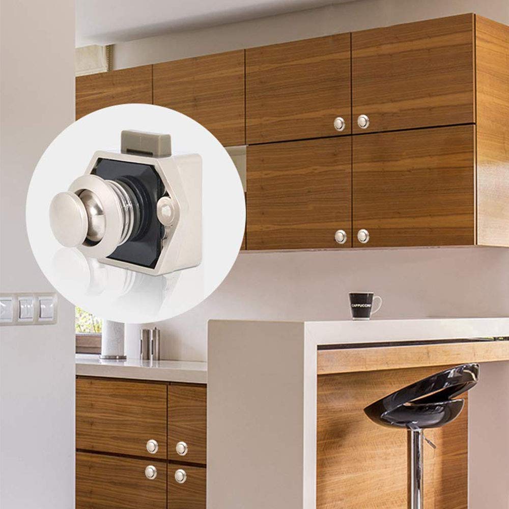 5Pezzi Push Lock Serratura per Mobili Campeggio Caravan Barca Pulsante Interruttore per Armadietti Cassetti Push Lock per Porte Camper Caravan (Bianco)