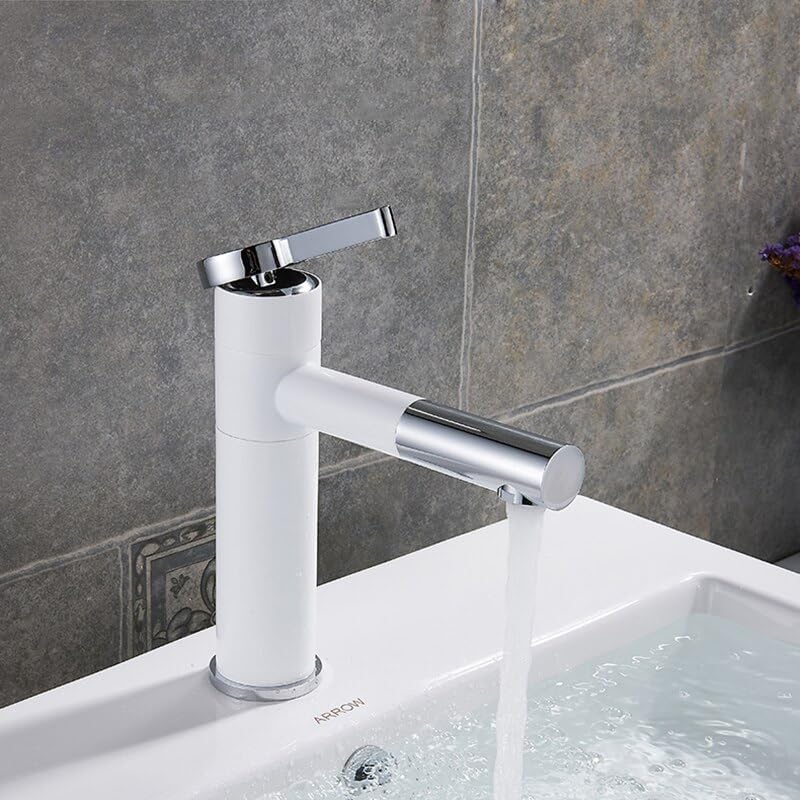 Robinet de lavabo de salle de bain mitigeur d'eau blanc robinet de bassin court