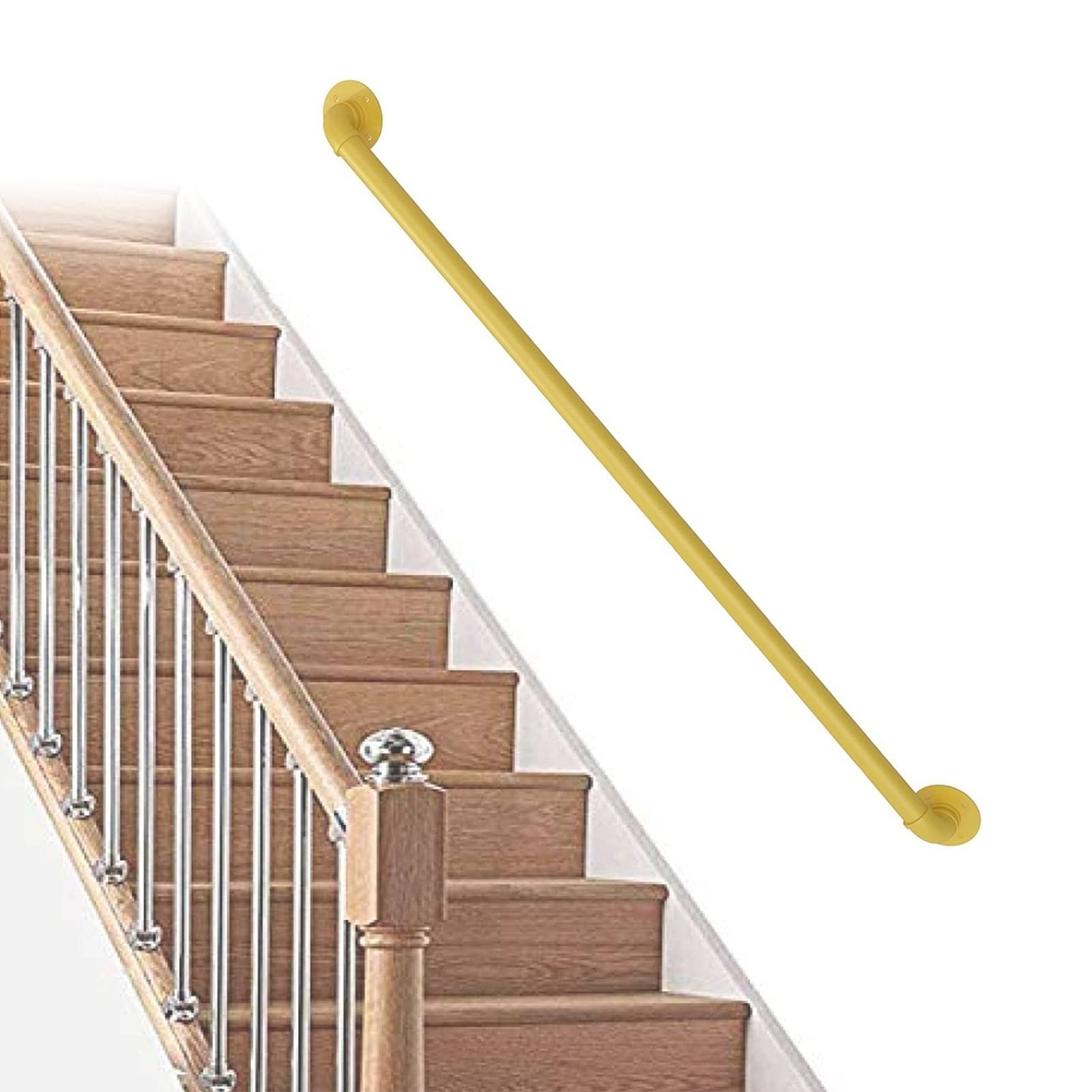 Rampe de sécurité escalier acier barre appui PMR et enfants kit mural