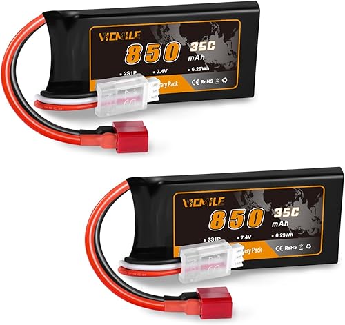 Batería Lipo de 7.4V Super Thin 2S 850mAh RC Batería con Dean-Style T Plug 35C Alta tasa de descarga recargable Ajuste para DEERC WLtoys HBX Most