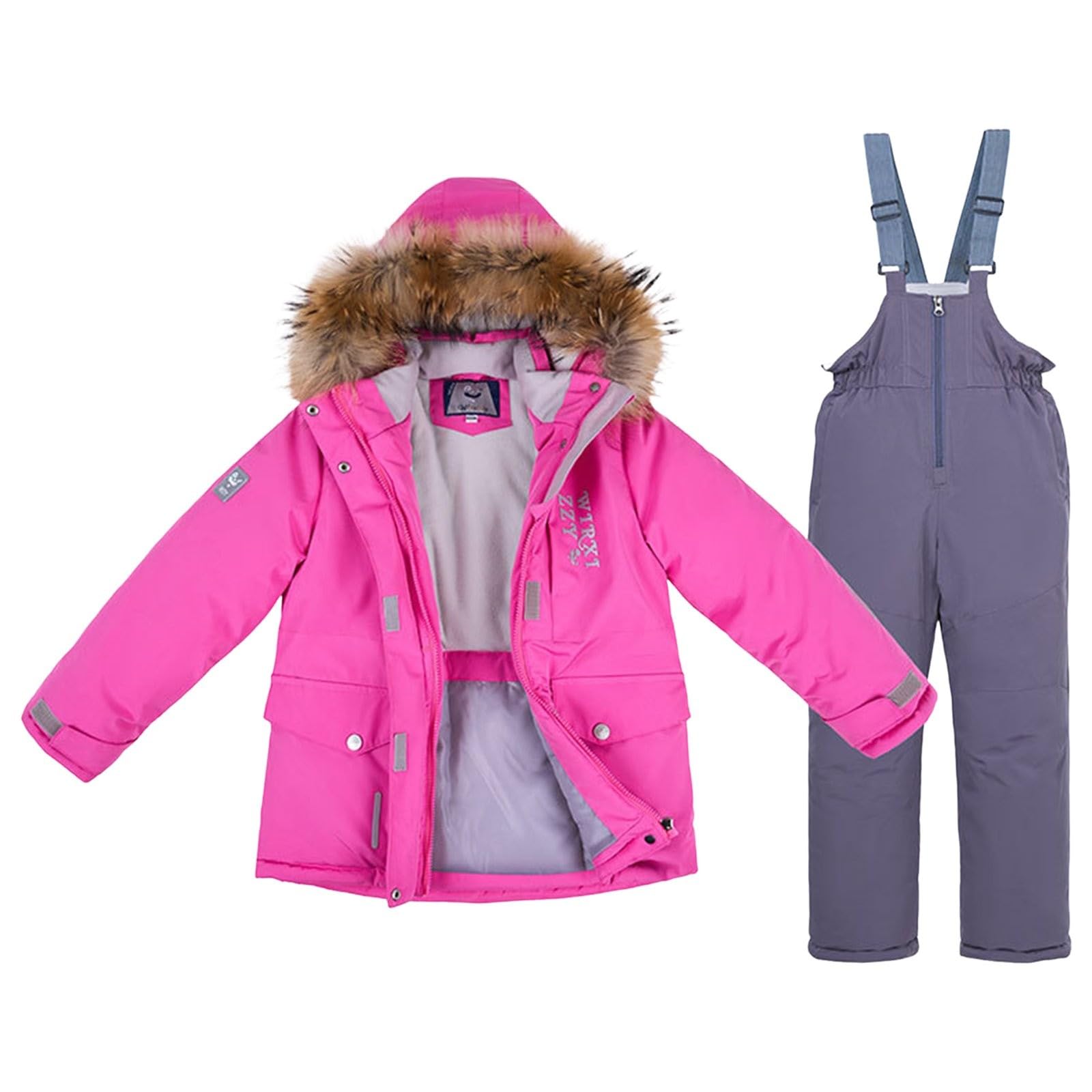 Trajes de esquí para niños y niñas, dos piezas para niños, abrigo cálido con capucha y pantalones de nieve, impermeable, resistente al viento, grueso, cálido, traje de nieve para esquí al aire libre