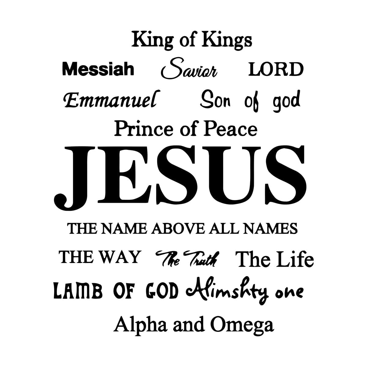 Lzhouting Wall Stickers 1306 Jesus Name God Messiah Words Wall Stickers Vinyl Bedroom Livingroom Jesus Lord Religion Lettering Decals Kitchen Decor Small - 42X49cm