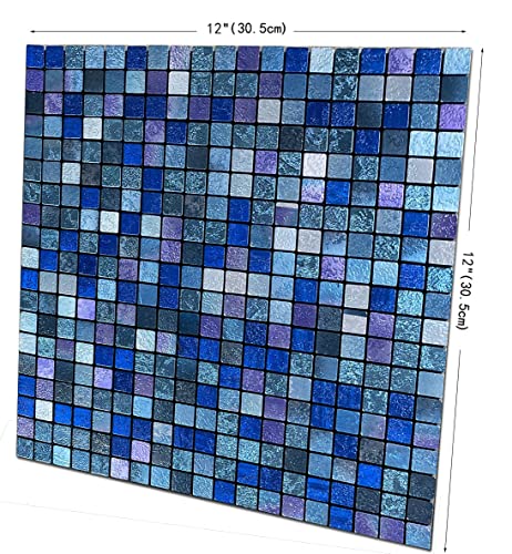10 Sheets Self-Adhesive Aluminum Mosaic Peel And Stick Metal Tiles 3D Wall Sticker Panel Backsplash For Kitchen & Bathroom (12"X12" Bronze) (Violet Mixed) #TOP1