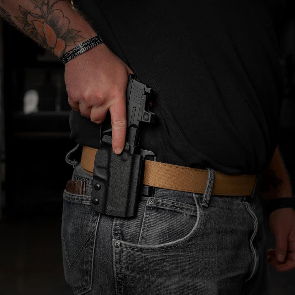 GRITR OWB Kydex Pistol Holster Fits Sig Sauer P365XL/P365/P365X w/Optic Cut, Adjustable Belt Loops, Open Bottom, Compatible with Safariland QLS/G-Code RTI Attachments - Right/Left Hand Options
