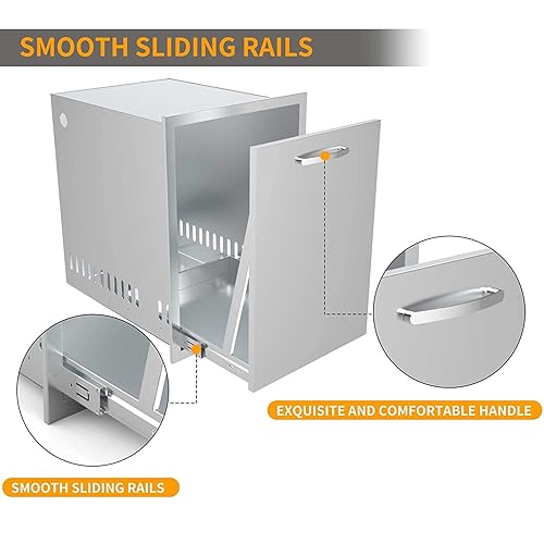 Miniatura 3 de AHLOKI Basurero individual extraíble de acero inoxidable para cocina al aire libre, puede almacenar un bote de basura comercial de 10 galones sin