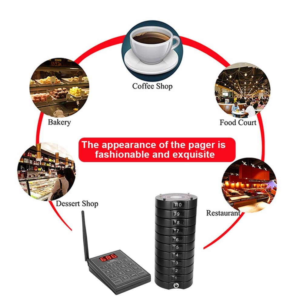 Wireless Restaurant Pager, 1 Tastiera Di Chiamata A 999 Canali + 10/20/30 Sottobicchieri,3 Modalità Di Chiamata,Cercapersone E Cicalini Per Ristoranti,Bar, Hotel,Caffetteria,Food Court 10Pagers