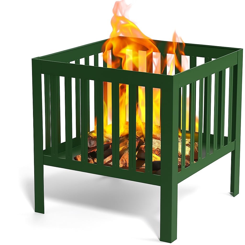 Crafter 16-Inch Square Steel Grating Fire Pit in Green - Portable and Durable,Perfect for Backyard, Camping, and Bonfire Gathering Outdoor (Green)-image-41
