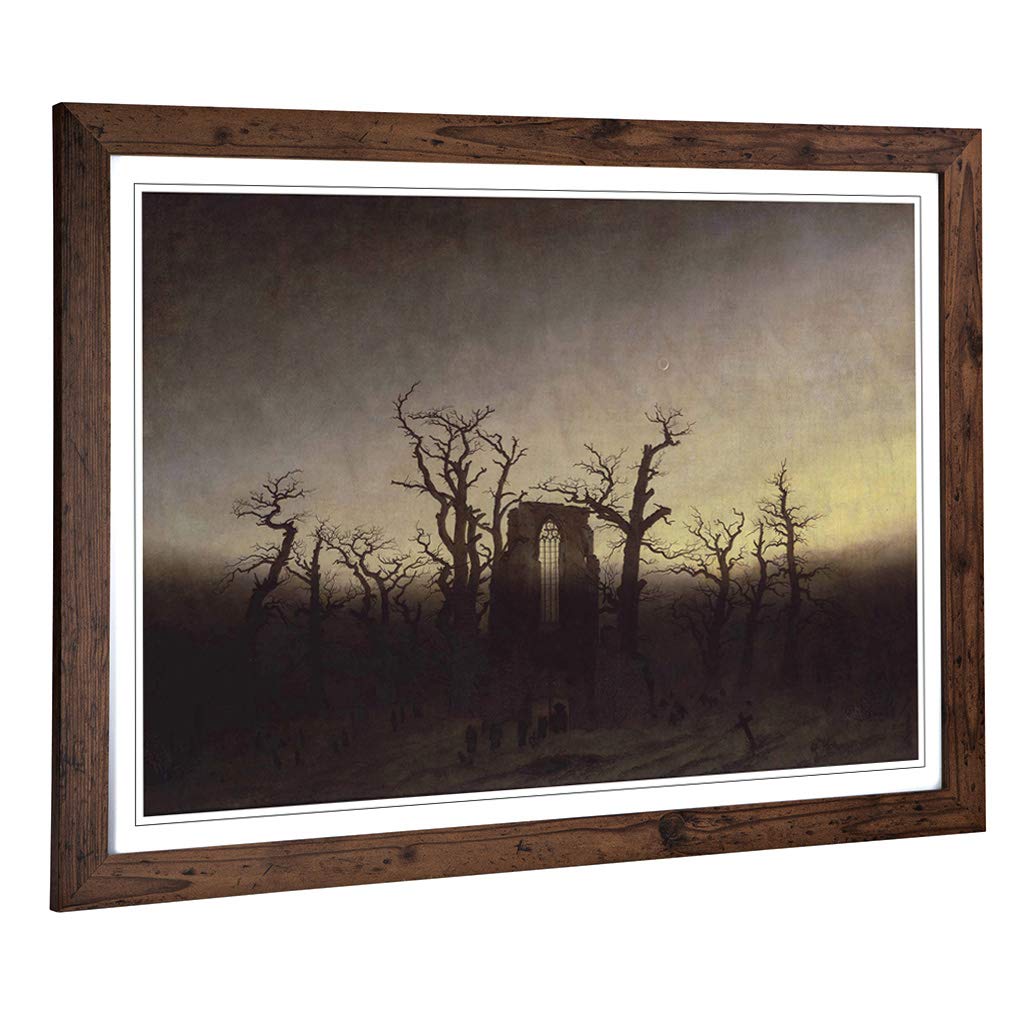 Big Box Art Framed Print of Friedrich Caspar David The Abbey and The Oakwood Design | Wall Art Picture| Home Decor for Kitchen, Living Room, Bedroom, Hallway, Walnut, A2 / 24.5x18 Inch / 62x45cm