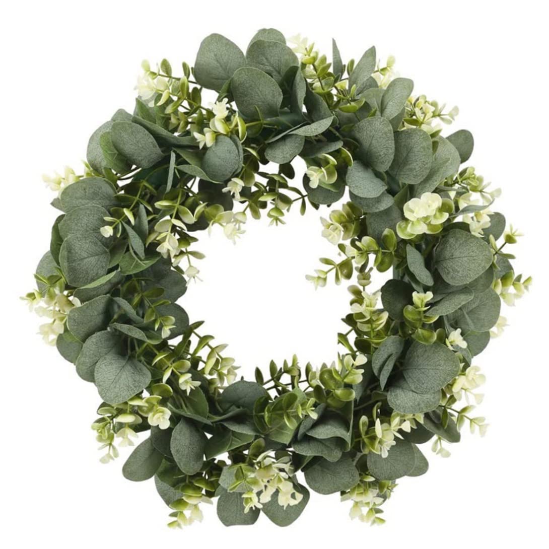 Couronne eucalyptus artificiel pour masquer un mur nu et décorer vos fêtes de Pâques 40cm