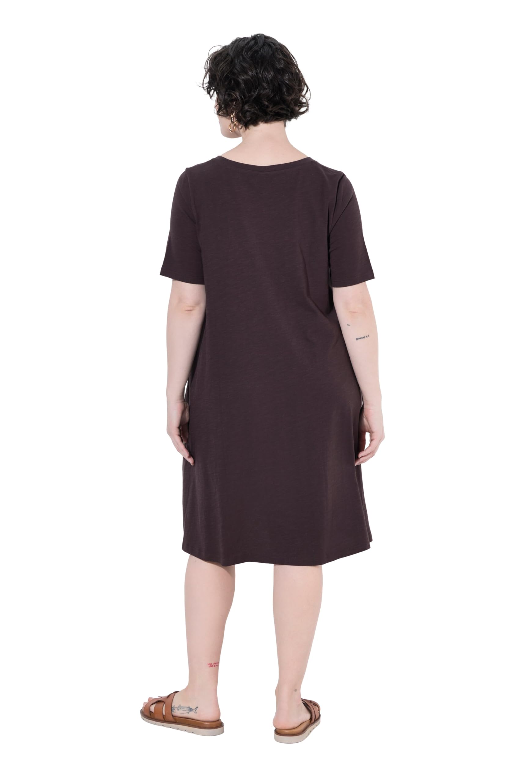 Ulla Popken Vestido de Jersey, Forma en A, Cuello Redondo, Media Manga, Bolsillos 819165