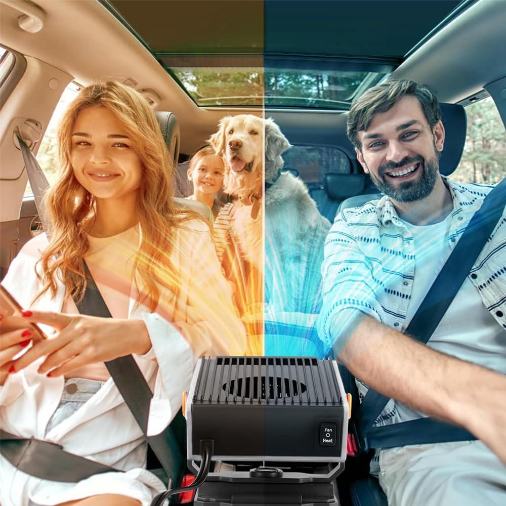 Riloer Ventola di riscaldamento e raffreddamento rapido 2 in 1 12 V 150 W per parabrezza con maniglia e accendisigari