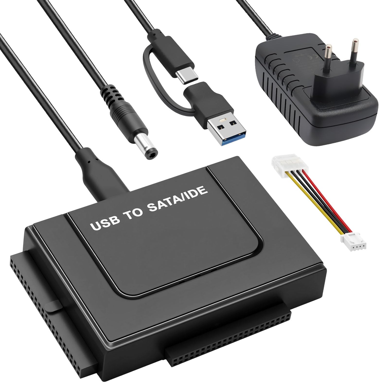 Adaptateur Disque dur USB 3.1 6Gbps pour 2.5" 3.5" HDD SSD SATA IDE Convertisseur avec Câble USB Alimentation 12V 2A