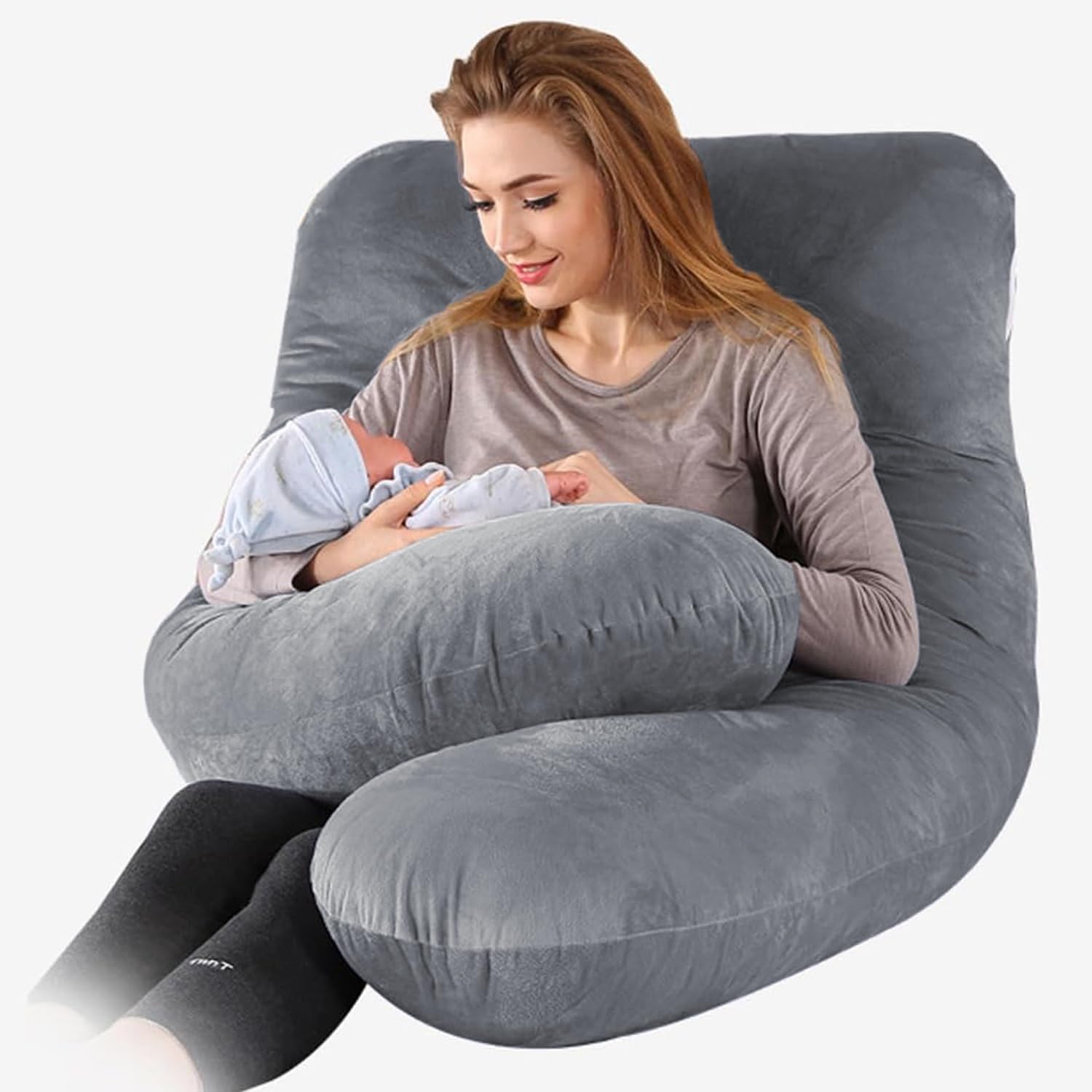 Cuscino per gravidanza, cuscino per dormire sul lato, 140 x 80 cm a forma di U con fodera rimovibile, cuscino per il corpo, grigio scuro