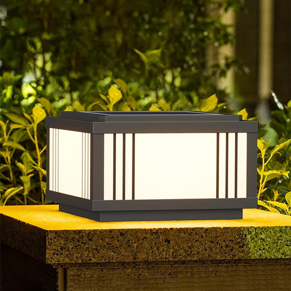 Solar Post Light Fixture Black Solar Powered Post Light Outdoor Column Pillar Lamp Waterproof LED Lantern Large Landscape Lighting Fixture For Patio Yard Garden Pathway Outside Entrance Pedestal Lamp