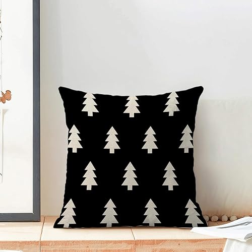 Miniatura 3 de BETGINY Fundas de almohada de Navidad de 18 x 18 pulgadas, 2 unidades, diseño de árboles blancos y negros para sofá, decoración de Navidad de