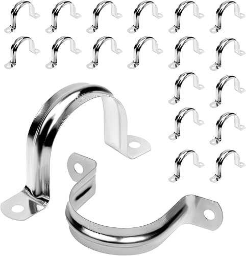 20 abrazaderas de conducto de acero inoxidable de 2 pulgadas, correa de 2 agujeros, correa de tubo rígida, clips de tensión, abrazadera de tubo en U