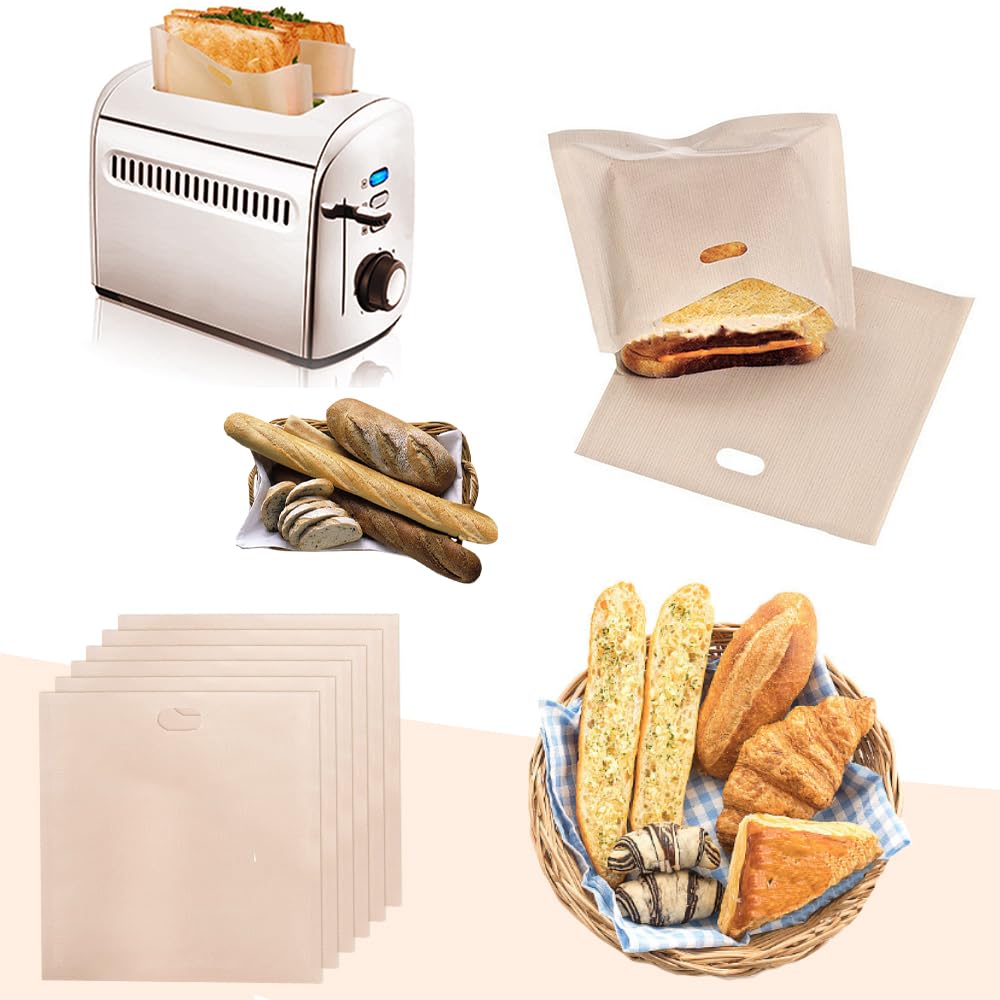 Sacchetti Per Toast Antiaderenti Riutilizzabili In Teflon - 6 Pezzi - Per Tostapane, Forno E Microonde - Butyeak