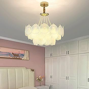 KANADEMONO Gold × Glass Ceiling Light 3 3-Layers Chandelier Gold Glass Pendant Light Fixture,20 inch