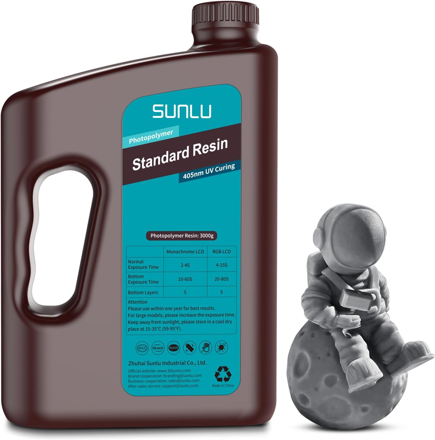 SUNLU - 3kg 3D Printer Resin, Fast Curing Standard 3D Resin for Most Resin 3D Printer, 395-405nm, 3D Printing Liquid Photopolymer Resin, Low Shrinkage