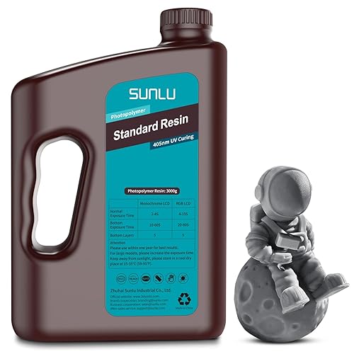SUNLU 3D Printer Resin 3kg, Fast Curing Standard 3D Resin for Most Resin 3D Printers, 395 to 405nm UV Curing 3D Printing Liquid Photopolymer Resin, Low Shrinkage and High Precision, 3000g, Dark Grey - 3kg Dark Grey - XL-3000g