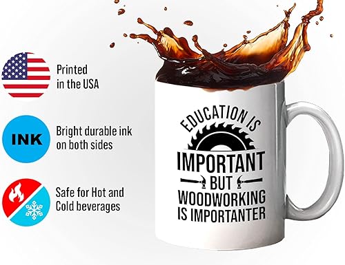 Miniatura 4 de Bubble Hugs Taza de café para carpintería de 11 onzas, color blanco, la educación es importante, humor para carpintero, leñador, artesano,