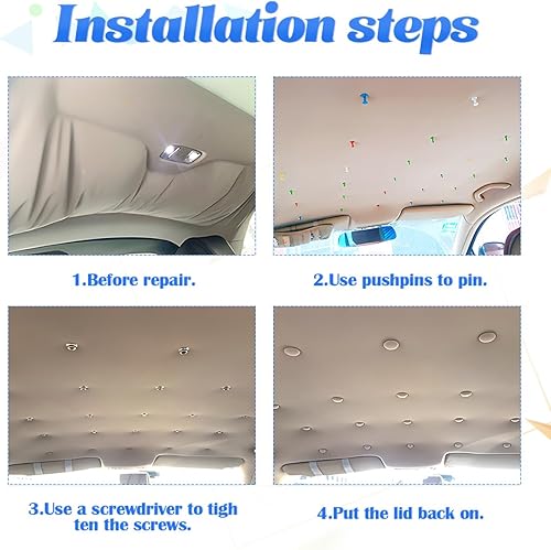 Miniatura 5 de BESULEN Kit de reparación de techo de techo de automóvil, botón de reparación de tela de rejilla con herramienta de instalación, remaches a presión
