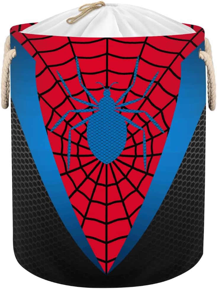 Laundry Hamper - Red Spider Web 58L Collapsible Waterproof Large Tall Nursery Storage Baskets Bin for Kids Toys, Clothes, Bathroom, Boys Bedroom Comic Hero Decor, Gift Basket