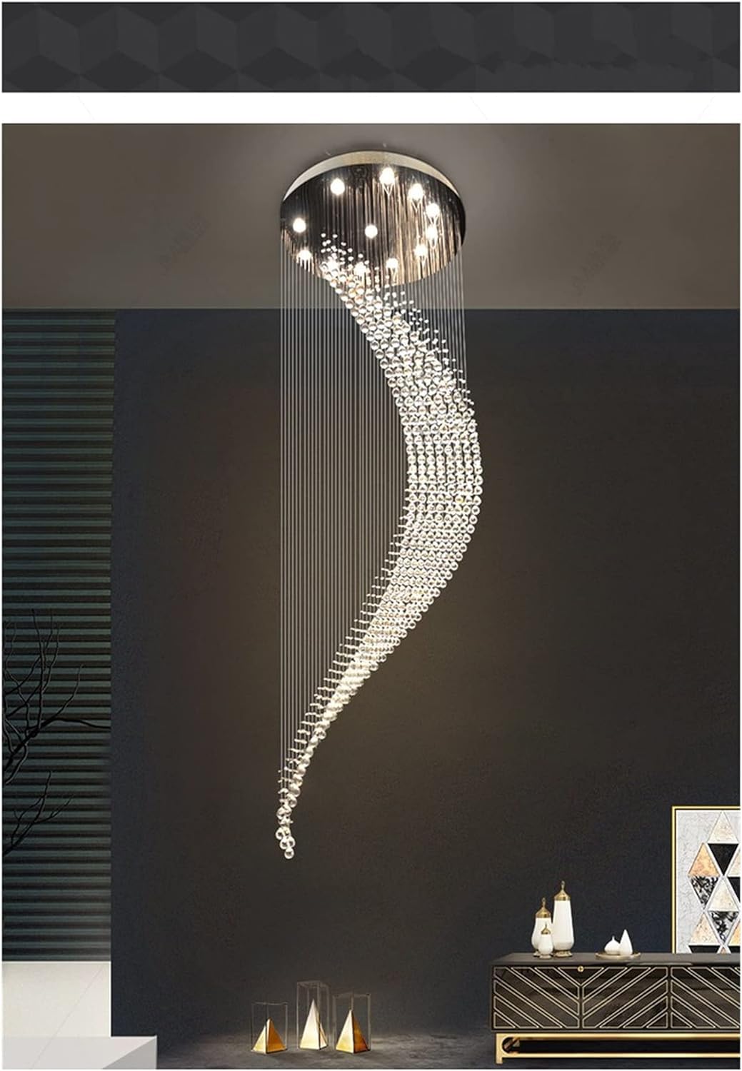Lámpara de araña moderna LED, lámpara de cristal de escalera moderna, diseño en espiral de lujo, lámpara de pasillo, sala de estar, comedor, lámpara de cristal de alambre de suspensión, loft, lámpara