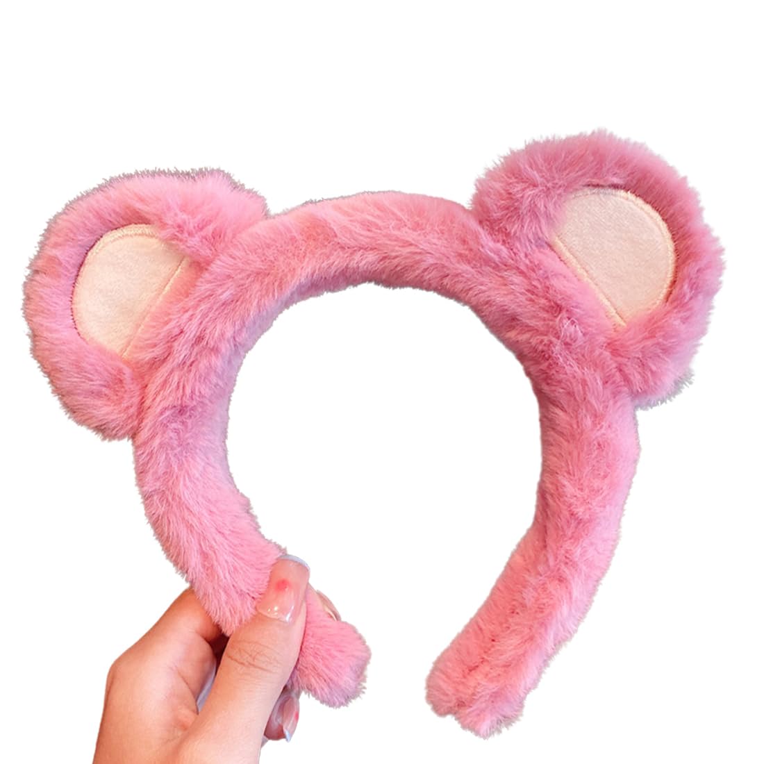 Diadema con Orejas de Oso,Diadema con Orejas de Animal Peluche Lavado Moda Suave Cómoda Diadema para Lavarse Para Cabello Adultos Niños Decoración(Rosa)