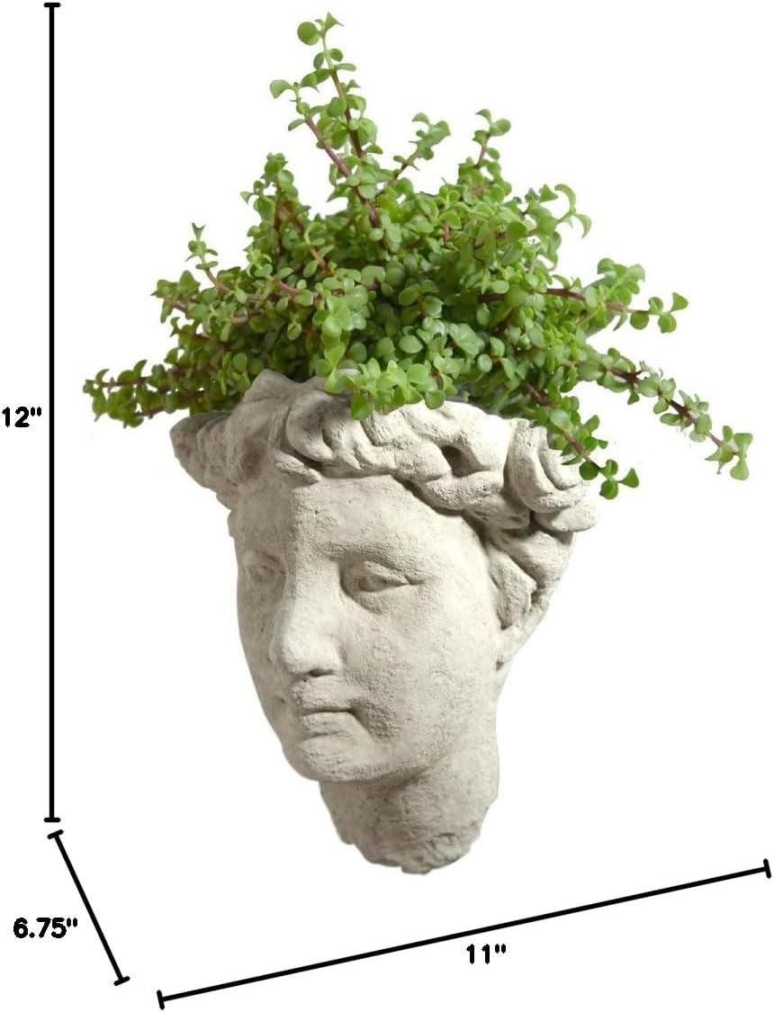 Garden Goddess Bust Wall-Mounted Head Planter, 12-Inch American Made Cast Stone, Classic Natural Color…