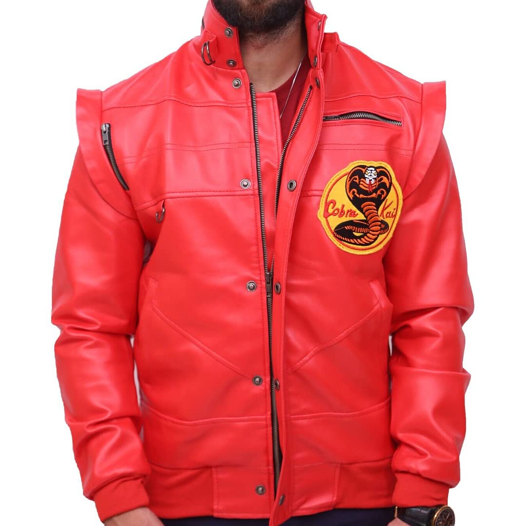 Johnny Lawrence Karate Kid Red Cobra Mens Kobra Kai Series Faux Jacket (as1, alpha, xx_l, regular, regular, Red), Red, XXL