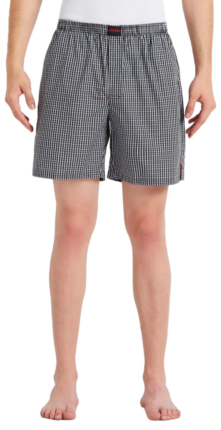US23 Men's Super Combed Mercerized Cotton Woven Checkered Boxer Shorts with Side Pocket (Colors & Pattern May Vary)-image-17