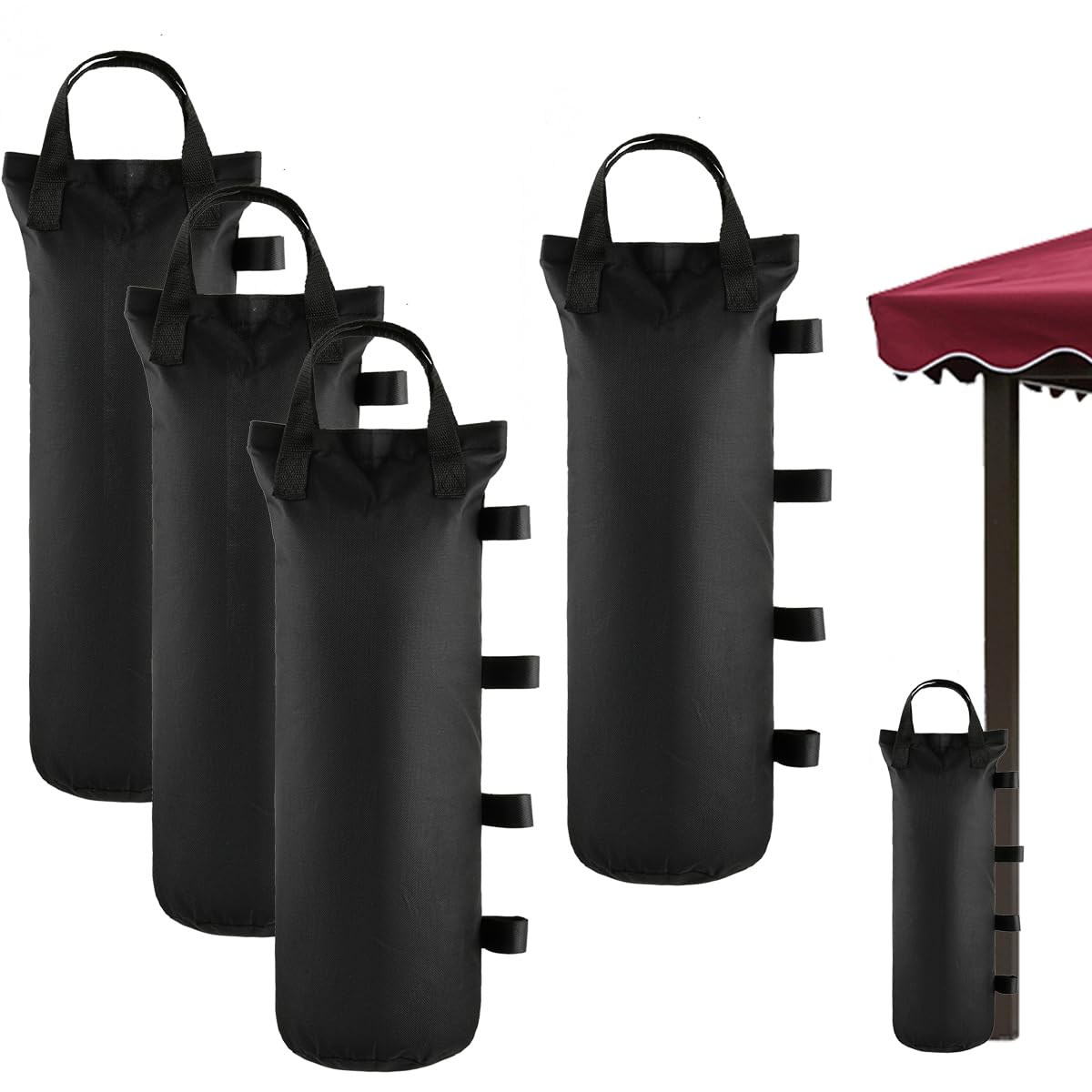 Lot De 4 Sacs De Sable 50x20 Cm Oxford 800D – Poids Pour Tonnelle, Tente, Parasol, Auvent | Lestage Robuste Noir