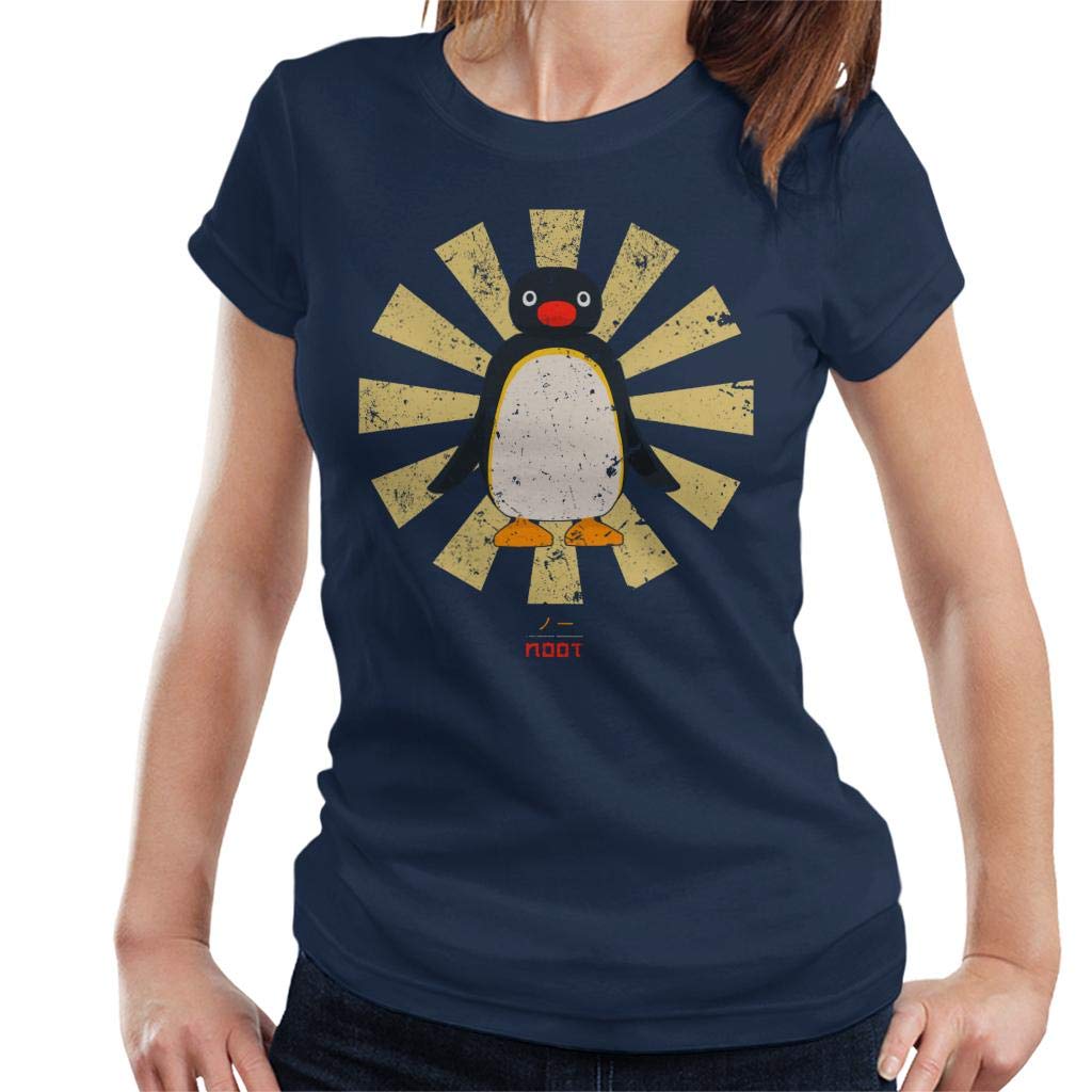 Cloud City 7 Women's Navy Blue Pingu Noot Retro Japanese T-Shirt
