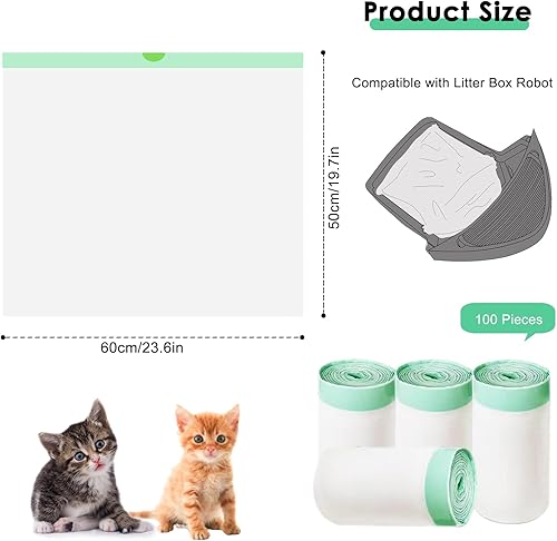Miniatura 2 de Paquete de 100 forros de repuesto para cajones de basura compatibles con caja de arena robot 4 y 3, bolsas gruesas y resistentes de auto-limpieza