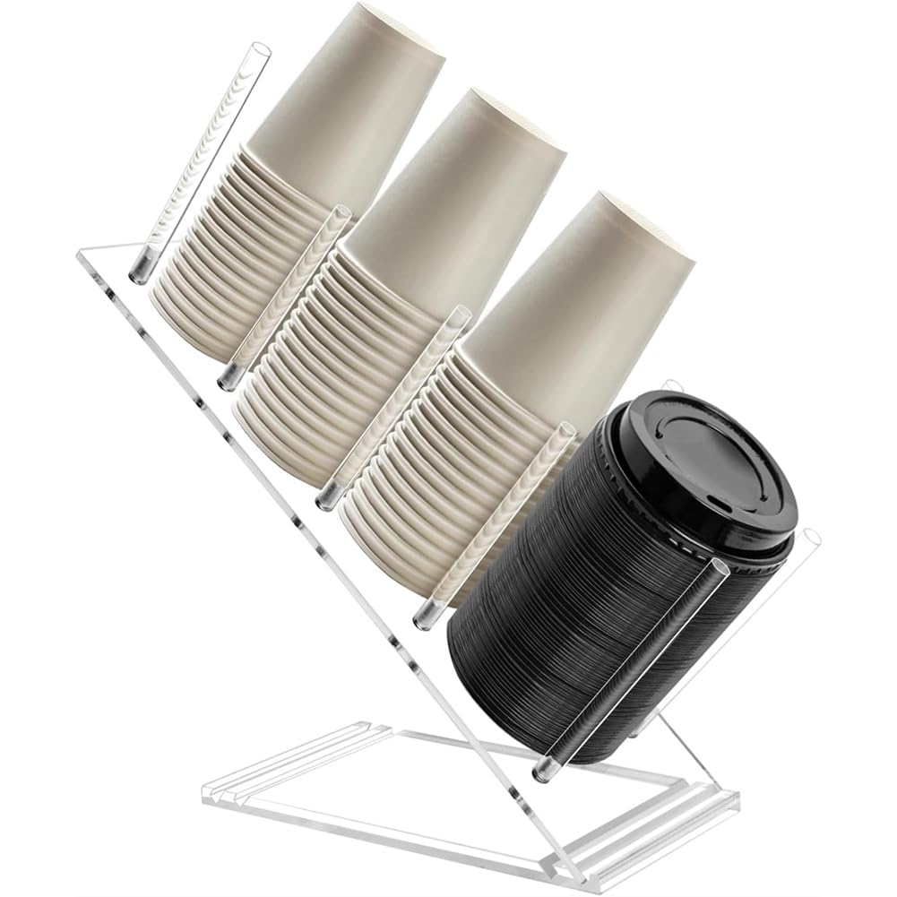 Hndhbfgrt Acrylic Cup and Lid Holder Organizer Disposable Cup Dispenser Stand Countertop for Coffee Bar Station Bakery Breakroom 4 Compartment Customer Demand