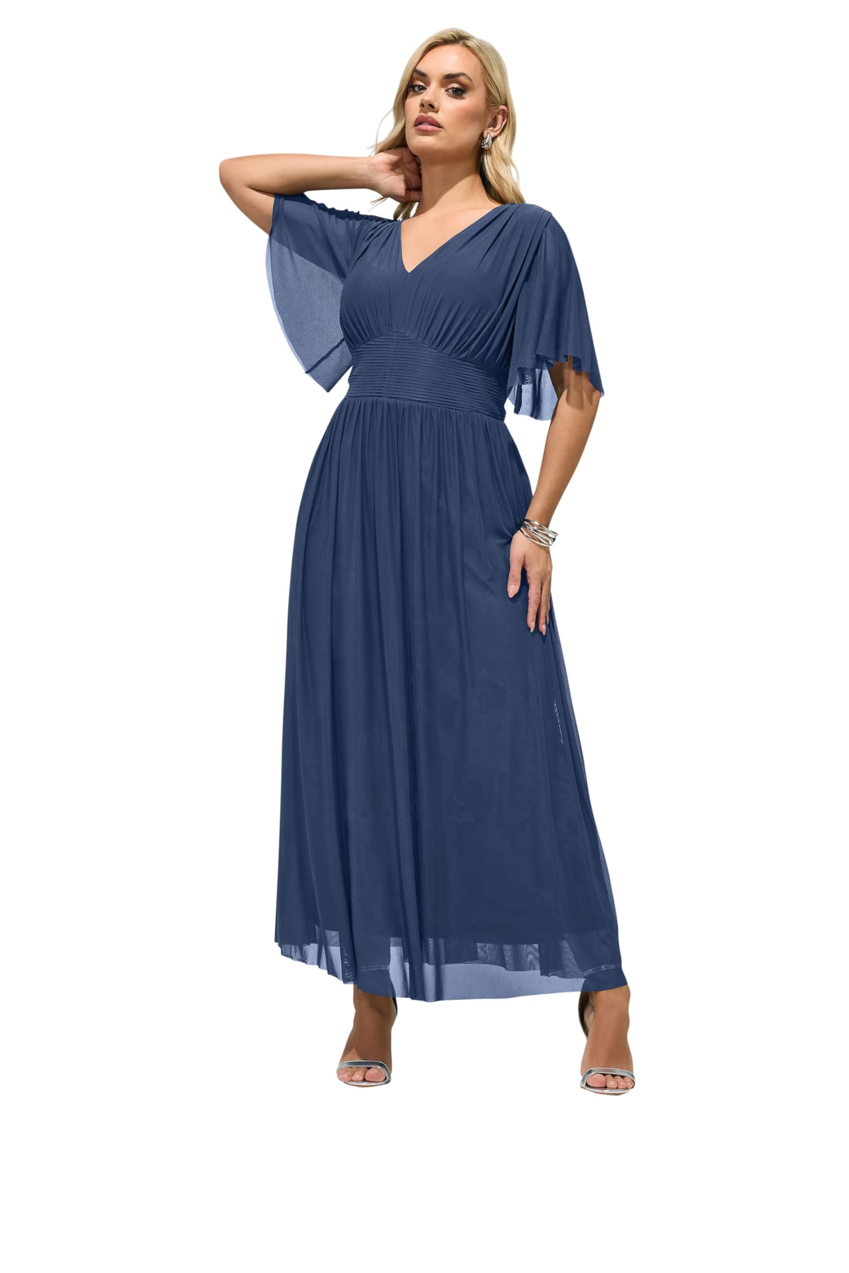 Yours Women's Navy London Curve Blue Gathered Maxi Dress - Plus Size Curve