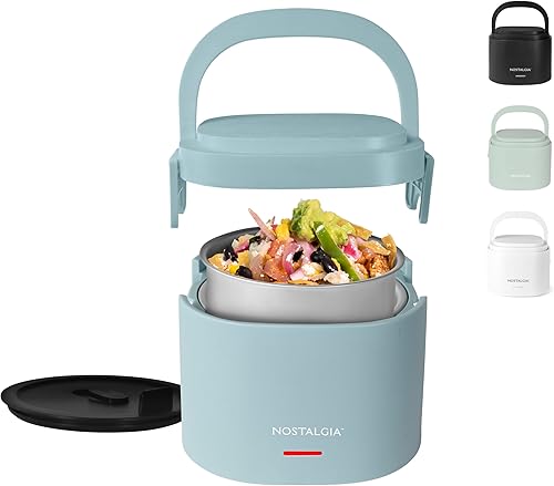 Miniatura 1 de Nostalgia Lonchera eléctrica portátil de 20 onzas, tamaño de viaje, capacidad de 2.5 tazas para sopa, chile y sobras, tapa sellada de silicona a