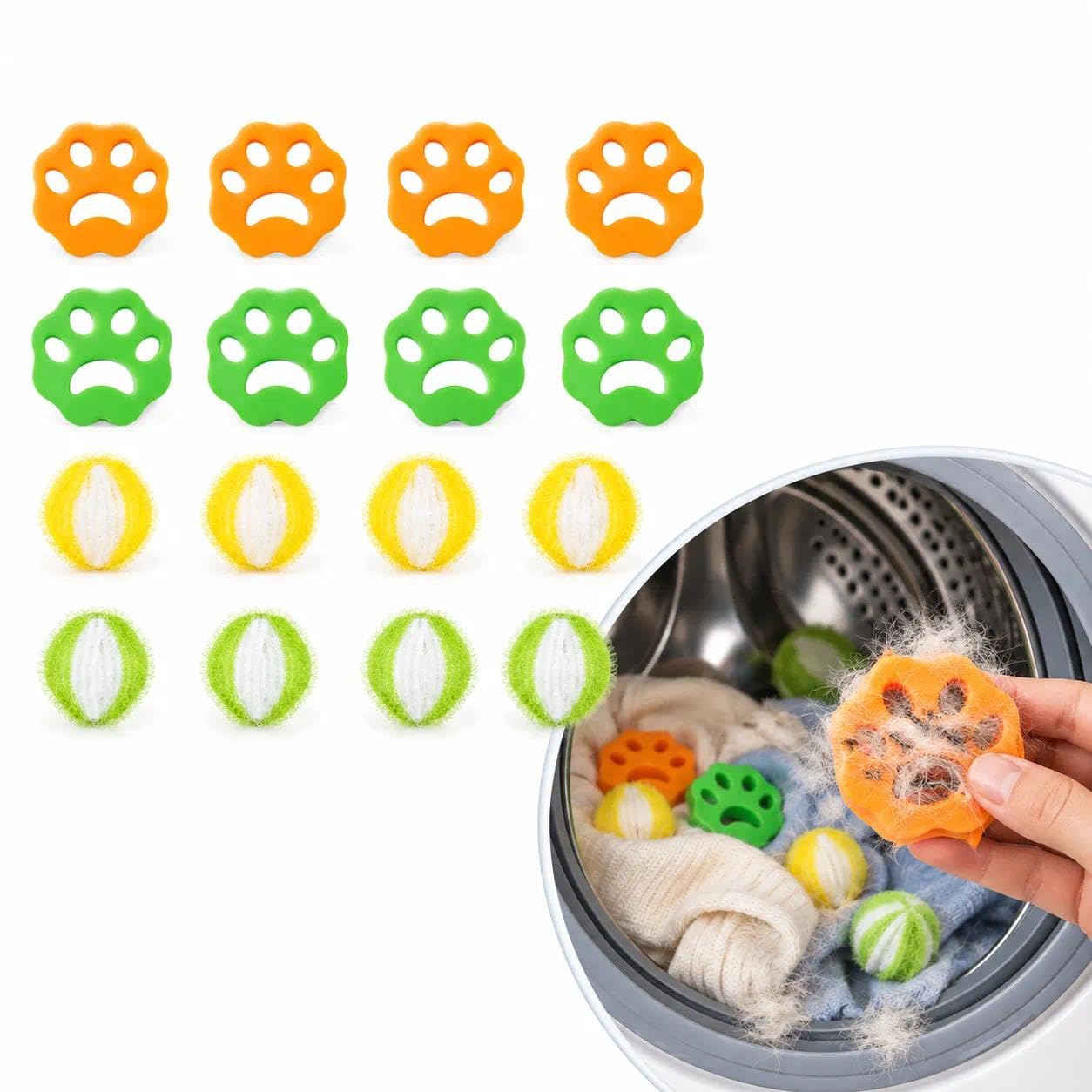 16PCS Pet Hair Remover Washing Machine Balls, Silicone & Nylon