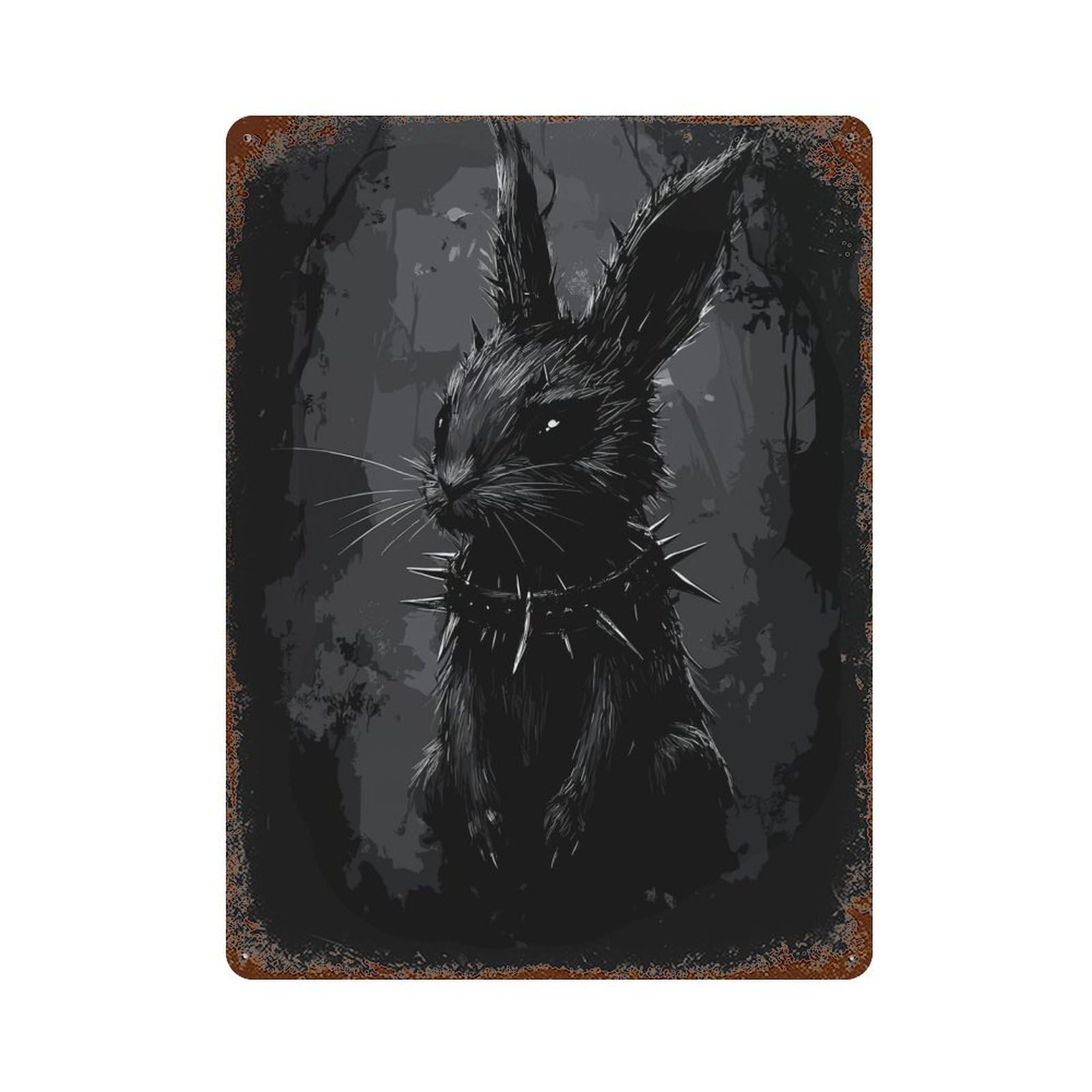 Dark Spiked Gothic Rabbit Rusty Metal Tin Sign 15.7"x11.8", for Pub, Kitchen And Man Cave Decor, Farmhouse Wall Decor