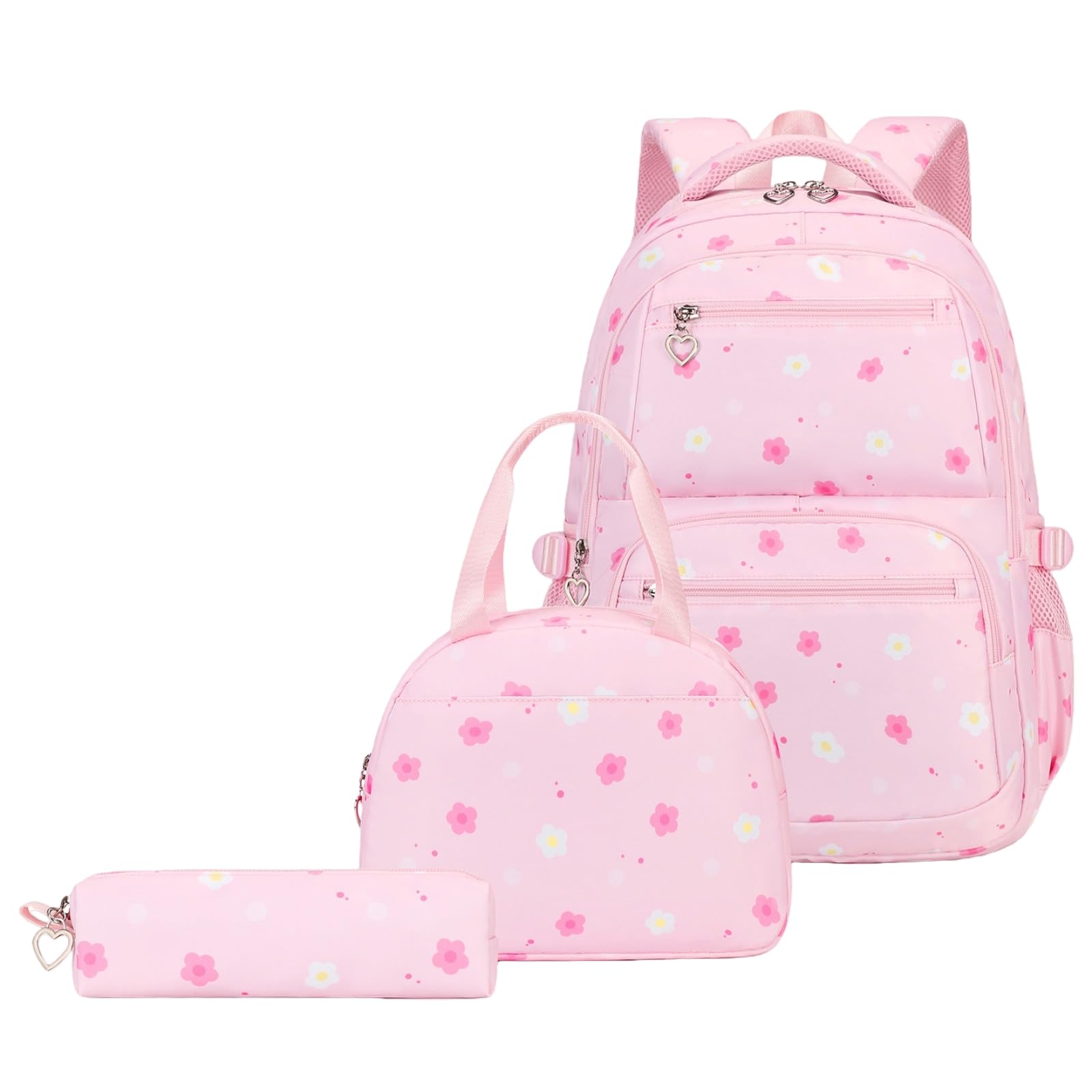 Zaino 3pcs Floral Stampa Set Borsa di Libro Scuola Impermeabile con Pranzo & Matita Caso Studenti-Purple