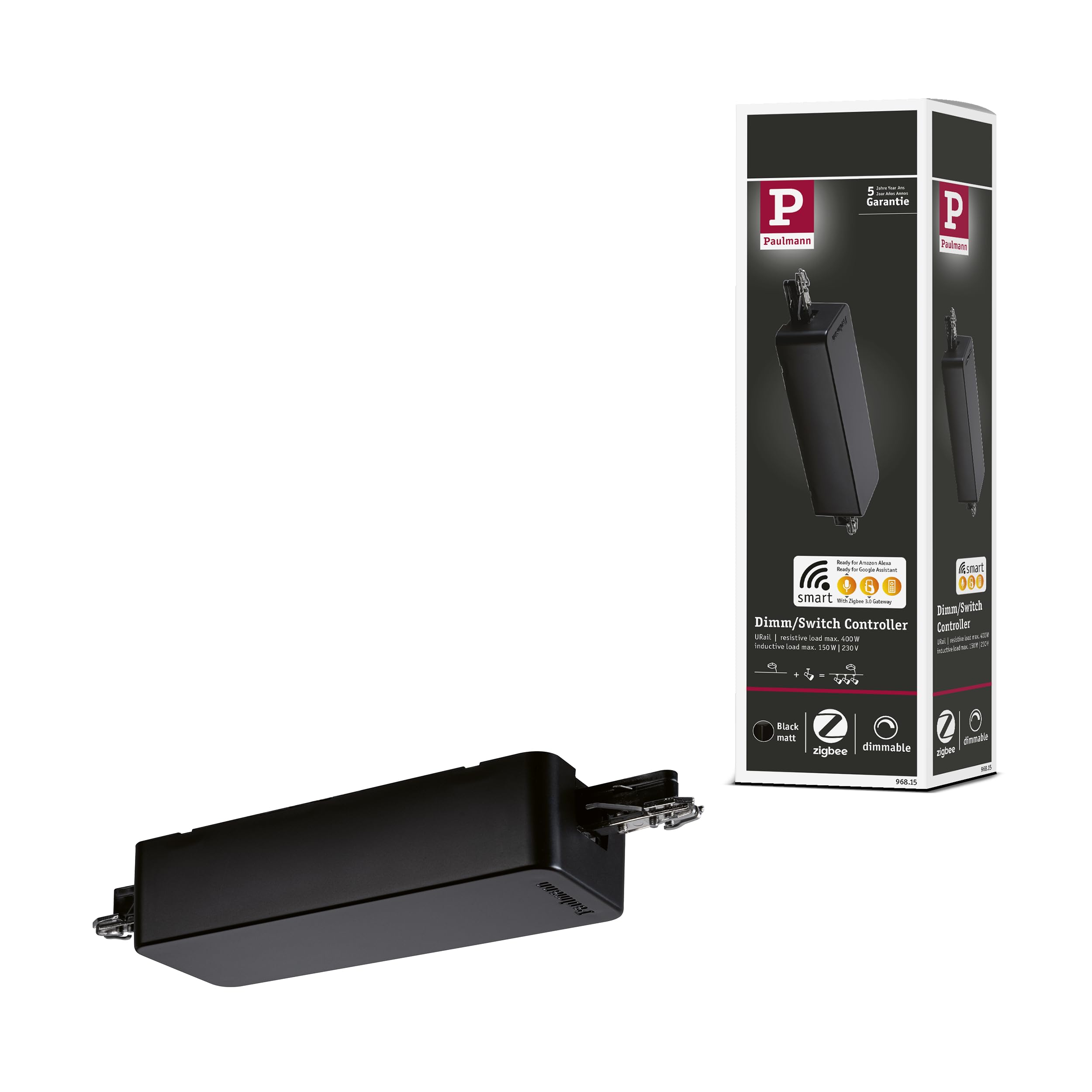 Paulmann 96815 Smart Home Zigbee 3.0 Dimm/Switch URail rail adapter 155x56mm black matt rail system