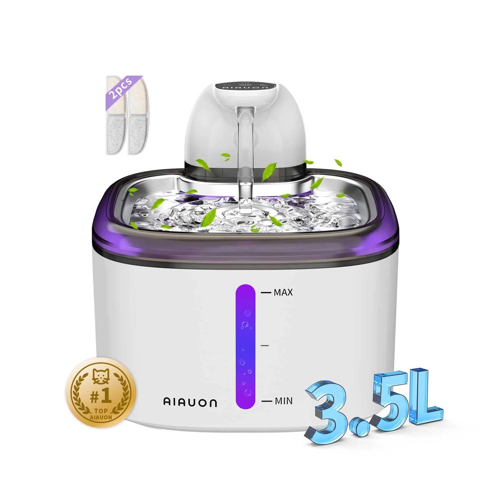 Cat Water Fountain Cordless 118oz/3.5L Wireless & Battery Operated Pet Water Fountain for Indoor Cats, Stainless Steel Tray with Sensor & Timer Modes, Ultra-Quiet, BPA-Free & Easy-to-Clean