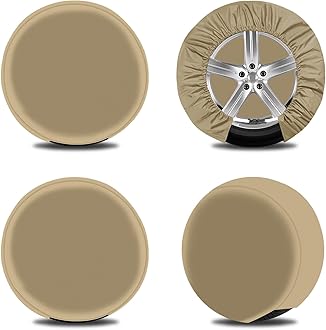 OutdoorLinesWaterproof Spare Tire Covers Fits Diameters 33"-35" Set of 4, UV-Proof Wheel Cover Windproof Tire Protector, Universal Fits for RV, Jeep, SUV, Trailers, Camper, Van and Truck, Camel