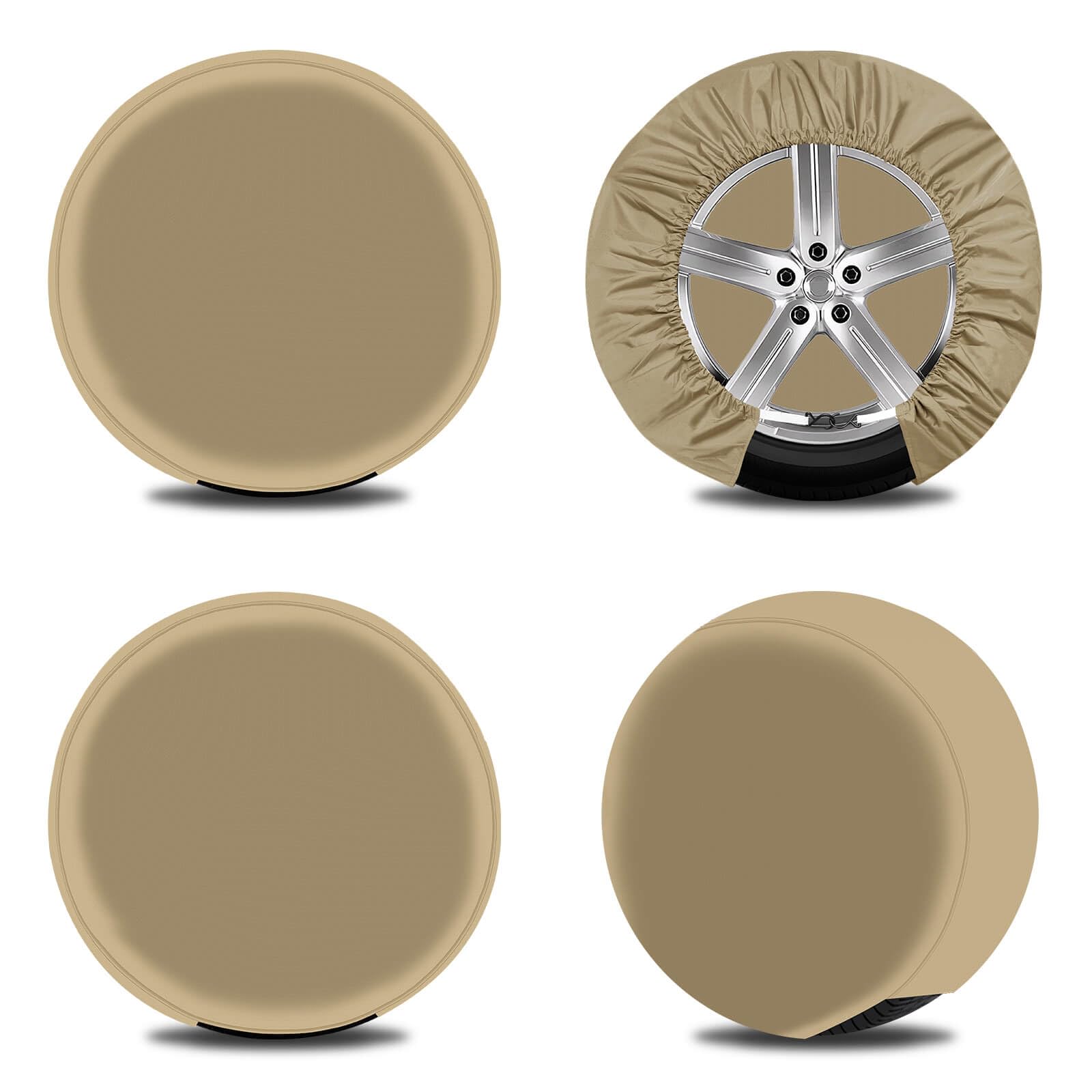 OutdoorLinesWaterproof Spare Tire Covers Fits Diameters 24"-26" Set of 4, UV-Proof Wheel Cover Windproof Tire Protector, Universal Fits for RV, Jeep, SUV, Trailers, Camper, Van and Truck, Camel